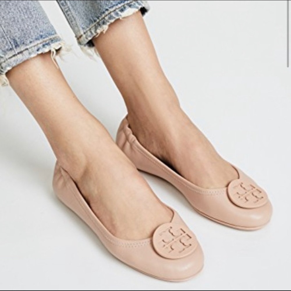 NIB Tory Burch Minnie Leather Ballet Travel Flat Goan Sand US 6.5